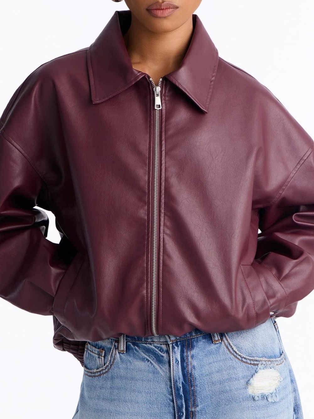 Fashion Nova Women's Wine Faux Leather Zip-Up Jacket
